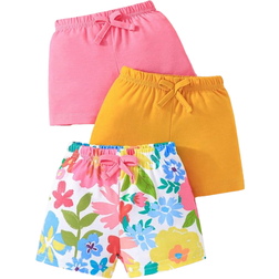 Shein 3pcs/Set Baby Girls' Romantic Floral Printed Top And Pure Colored Shorts