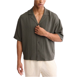 Shein Mens Seersucker Boxy Oversized Cropped Shirt In Green