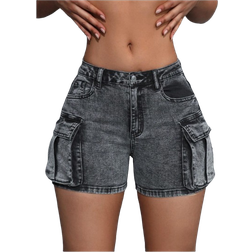 Shein Einfache Denim Shorts Einfarbig für den täglichen Gebrauch von Frauen