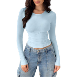 Shein Elegant Versatile Womens Summer Solid Color Slim Fit Long Sleeve Round Neck TShirt