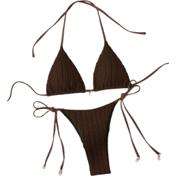 Shein Summer Beach Halter Neck Tie Bra Set - Solid Color