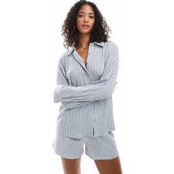 Only Tekstureret Oversized Skjorte Med Striber - Blå