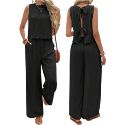 Shein Womens Plain And Simple Everyday Sleeveless Top And Long Pants Set