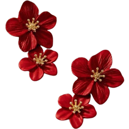 Shein 1pair Floral Dangle Earrings For Women, European And American Personality Style, Double-Layered Flowers, Simple And Sweet Earrings Valentines,Mom,Mother,Mother's Day,Gift