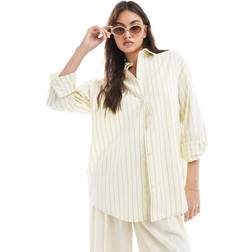 Pull&Bear Gul Skjorta I Oversize Med Kontrasterande Ränder