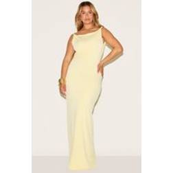 PrettyLittleThing Shape Lemon Boat Neck Twist Shoulder Cowl Back Maxi Dress - Lemon
