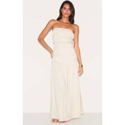 PrettyLittleThing Bandeau Ruched Detail Maxi Dress - Natural