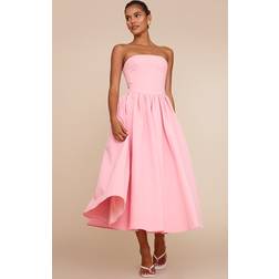 PrettyLittleThing Woven Bandeau Ruched Skater Midaxi Dress - Pink