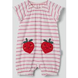 Polarn O. Pyret Striped Strawberry Applique Romper - White
