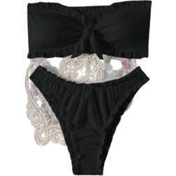 Shein Summer Beach Womens Solid Color Textured Swimsuit Set
