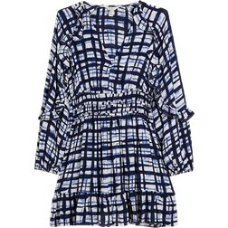 River Island Womens Navy Check Frill Detail Swing Mini Dress