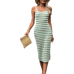Shein Ladies Summer Striped Textured Knitted Slimming Casual Holiday Dress