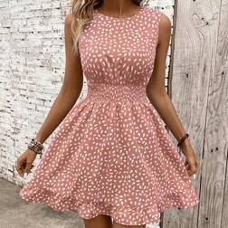 Shein Sommerklerid Ärmel Mit Vollem Aufdruck - Geraffter Taille