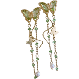 Shein pair Green Butterfly Pendant Pearl Tassel Earrings Perfect For Summer Outfits