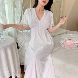 Shein Elegant French Lace Trim Loose Sleep Dress - Women's