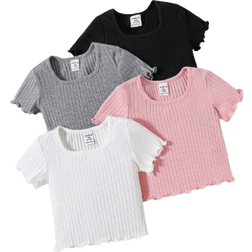 Shein Baby Girls pcs Leisure Basic Knit Frill Edge Short Sleeve Top Clothing Sets