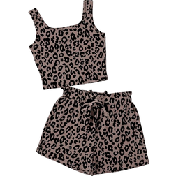 Shein Tween Girl Summer Fashion Leopard Print Full Allover Print Cute Casual Tank Top And Shorts Set