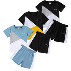 Shein pcsSet Young Boy Patchwork Print TShirt And Matching Shorts Casual Cute Comfortable Streetwear Summer