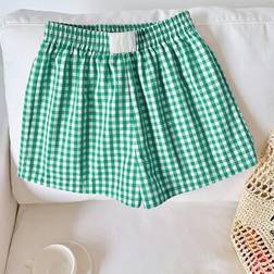 Shein Comfortcana Women's Green Woven Plaid Casual Shorts - Summer
