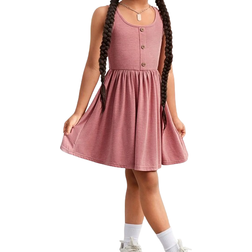 Shein Young Girl Daily Outfit Sweet Solid Knit Sleeveless Dress For And Summer