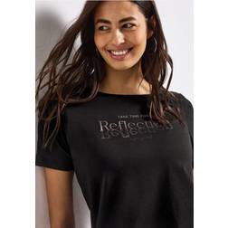 Street One Frauen T-Shirt mit Folienwording - Schwarz