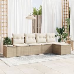 vidaXL 5-teiliges Garten-Sofa-Set mit Kissen in Beige Poly-Rattan Lounge-Set