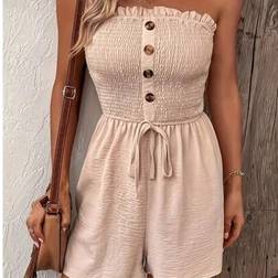 Shein Women's Solid Color Ruffle Trim Tube Top Romper