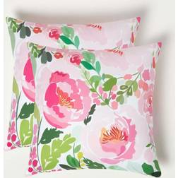 Homescapes Peony Outdoor Cushion 45 x 45 cm Set of 2 Complete Decoration Pillows Pink, Green (45x45cm)
