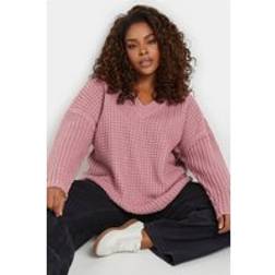 Yours Curve Pink Waffle Knit Vneck Jumper