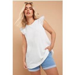Yours Curve Broderie Anglaise Frill Vest Top - White