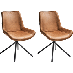 Beliani Set of 2 Dining Chairs Iron Criss-Crossed Legs Faux Suede Upholstery Golden Brown Hailey Kitchen Chair 2pcs