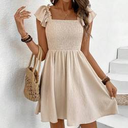 Shein Fashionable Off-Shoulder Shirred Flounce Sleeve A-Line Dress - Work