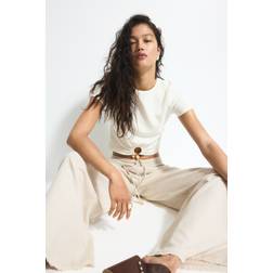 H&M Linen Blend Drawstring Trousers - Beige