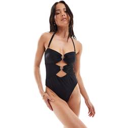 New Look Cutout Swirl Applique Swimsuit - Black