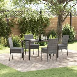 vidaXL 5-teiliges Garten-Essset Grau Poly-Rattan Essgruppe