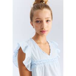 H&M Frill-Trimmed Cotton Blouse - Light Blue