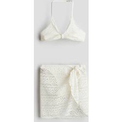 H&M 3-Delt Badesæt Med Hæklet Look - Hvid