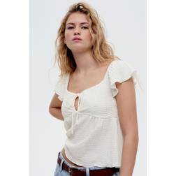 H&M Crinkled Flutter-Sleeved Top - White