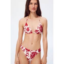 H&M Trekantsbikini-Bh Med Push Up - Vit/Mörkrödmönstrad