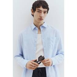 H&M Hemd Aus Leinenmix In Regular Fit - Blau