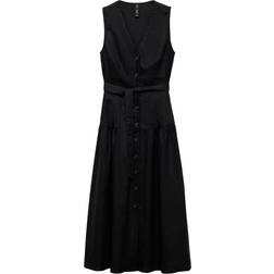 Mango Linen Blend Midi Dress With Belt - Black