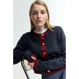 H&M Finstickad Kofta - Marinblå/Vinröd