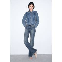 H&M Denimjakke Med Volang - Blå