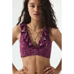 H&M Croptop Med Volanger - Lila/Mönstrad