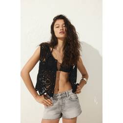 H&M Ladies Grey Denim Mini Shorts - Grey Denim