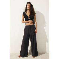 H&M Linen Blend Drawstring Trousers - Grey