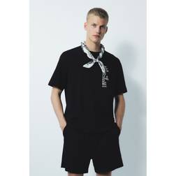 H&M Men Black Loose Fit Printed T-shirt - Black