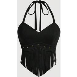 Shein Sommer Vintage Wildleder Trägertop mit Quaste Fransen Deko