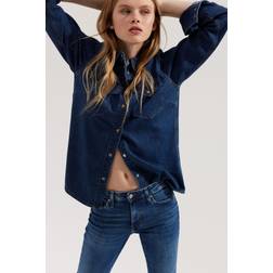 H&M Dam Blå Jeansskjorta - Denimblå