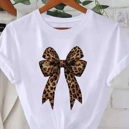 Shein Damen Leopard Schleifen T-Shirt - 95% Polyester